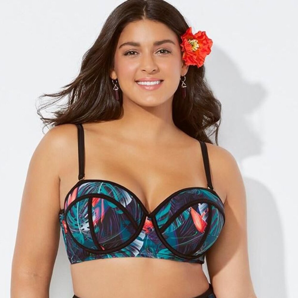NWT Swimsuits For All Madame Underwire Tropical Print Bikini Top, 20